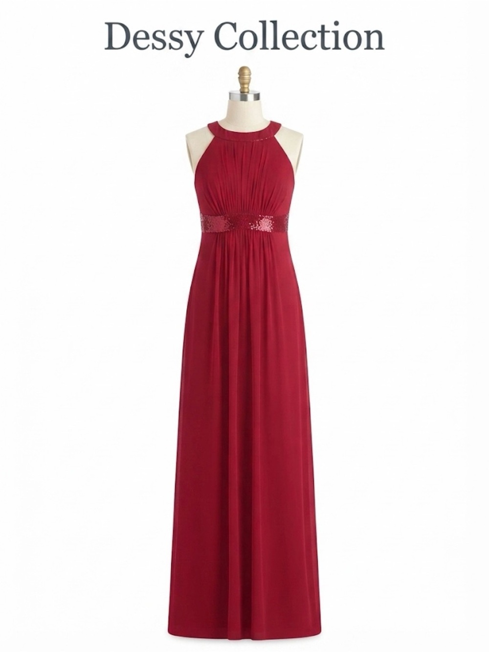Dessy Collection Halter Evening Gown with Sequin Waist Size 12 0131